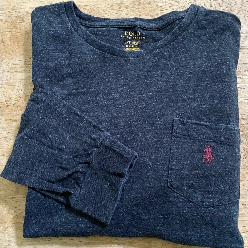 Polo by Ralph Lauren Classic Fit Men’s L Dk Heather Gray Long Sleeve Pocket Tee‎
